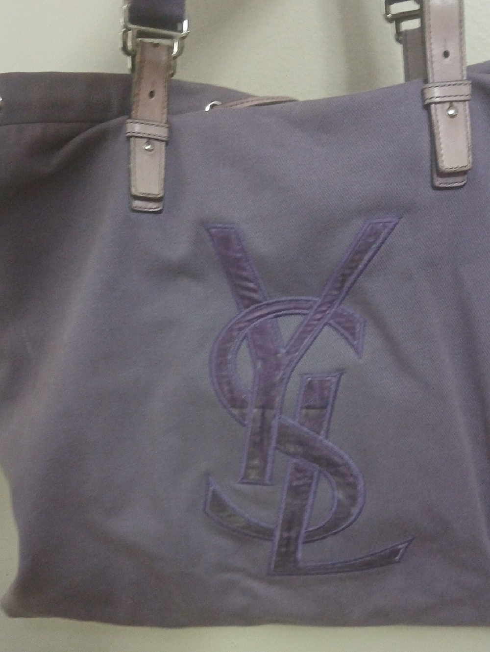 Yves Saint Laurent Purple Canvas Tote with Leather Straps